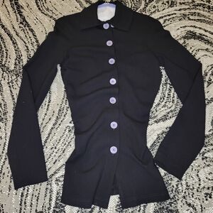 *SOLD* Acne Studios Wool Black Long Sleeve Button-Up Top with Stone Buttons